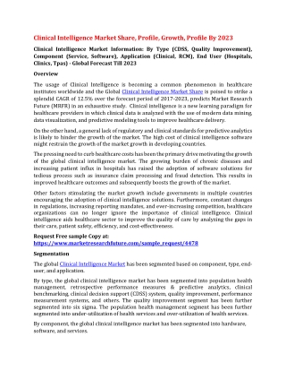 Clinical Intelligence Market Share, Profile, Growth, Profile By 2023