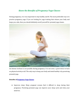 Know the Benefits of Pregnancy Yoga Classes