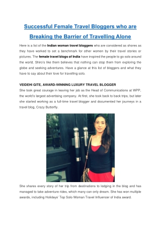 Successful Female Travel Bloggers of india