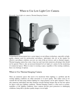 When to Use Low Light Cctv Camera