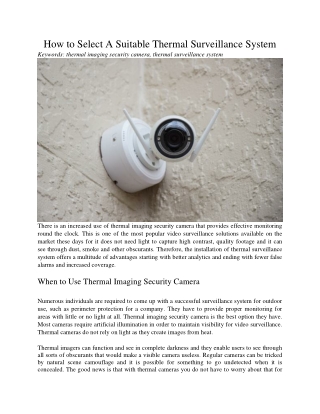 How to Select A Suitable Thermal Surveillance System