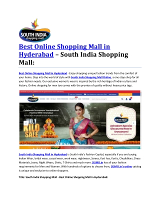 Buy Sarees Online - South India Shopping Mall in Hyderabad: