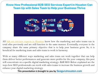 Know How Professional B2B SEO Services Expert in Houston Can Team Up with Sales Team to Help your Business Thrive