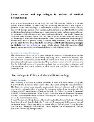 Career scopes and top colleges in Kolkata of Medical biotechnology