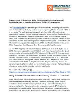 Latest TMR Report Explores Impact of COVID-19 Outbreak on Solvents Market Segments                          
