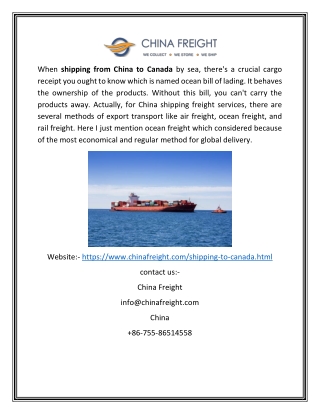 Shipping From China To Canada | China Freight