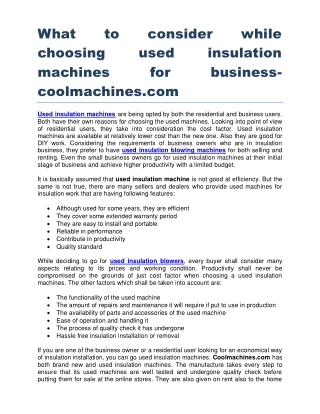 What to consider while choosing used insulation machines for business coolmachines.com