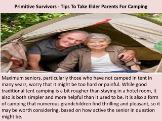 Primitive Survivors - Tips To Take Elder Parents For Camping