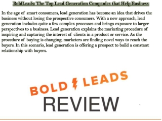 BoldLeads: The Top Lead Generation Companies that Help Business