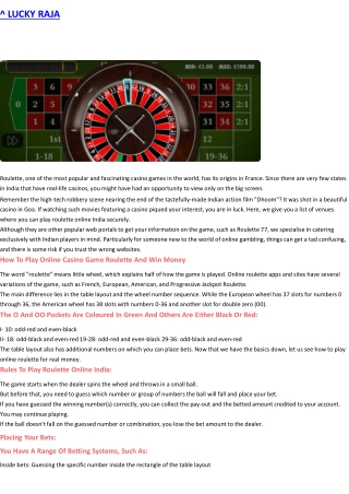 How To Play Roulette Online In India