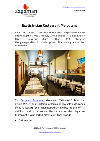 Exotic Indian Restaurant Melbourne
