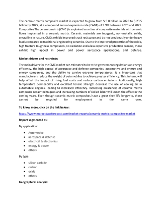 Ceramic Matrix Composites Market Analysis Report (2020 - 2025)