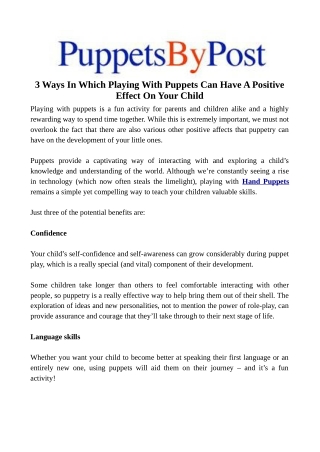 3 Ways In Which Playing With Puppets Can Have A PositiveEffect On Your Child