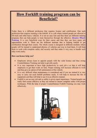 How Forklift training program can be Beneficial?