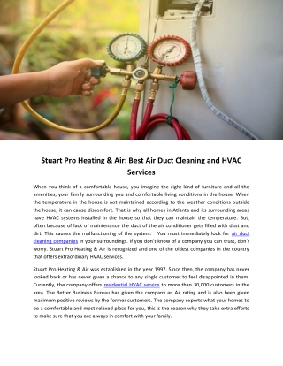Stuart Pro Heating & Air: Best Air Duct Cleaning and HVAC Services