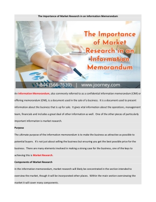 The Importance of Market Research in an Information Memorandum