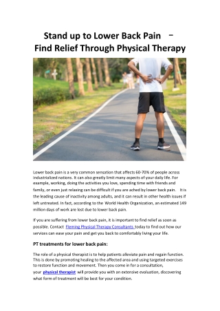 Stand up to Lower Back Pain – Find Relief Through Physical Therapy