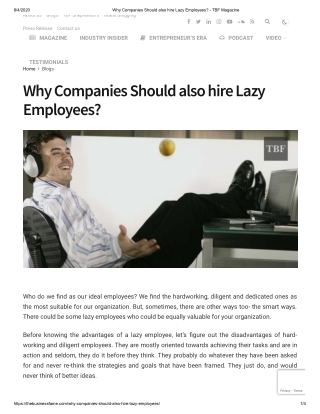 Why Companies Should also hire Lazy Employees?