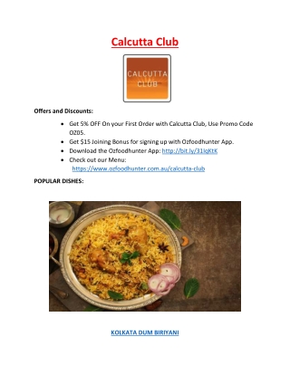 5% OFF - Calcutta club menu - Indian Restaurant Williamstown, Vic