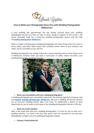 How to Make your Photography Stress-free with Wedding Photographer Melbourne?