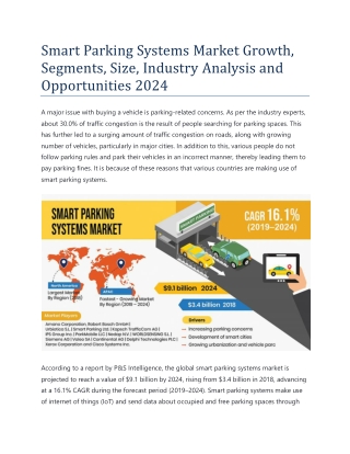 Demand for Smart Parking Systems Market to Experience a Significant Dip in 2030, Influenced by COVID-19 Pandemic
