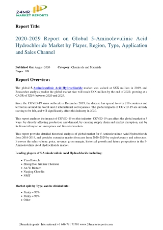 5-Aminolevulinic Acid Hydrochloride Market by Player, Region, Type, Application and Sales Channel 2020