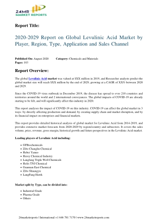 Levulinic Acid Market by Player, Region, Type, Application and Sales Channel 2020