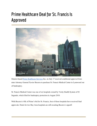 Prime Healthcare Deal for St. Francis Medical Center is Approved