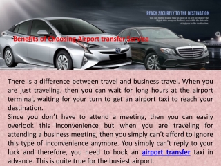 Benefits of Choosing Airport transfer Service