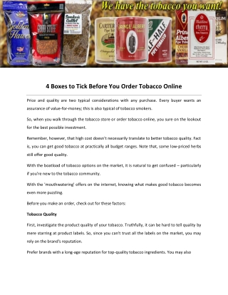 4 Boxes to Tick Before You Order Tobacco Online