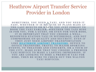 Heathrow Airport Transfer Service Provider in London
