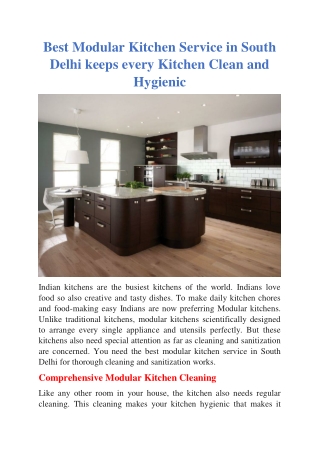 Best Modular Kitchen Service in South Delhi keeps every Kitchen Clean and Hygienic