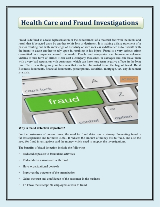 Health Care and Fraud Investigations