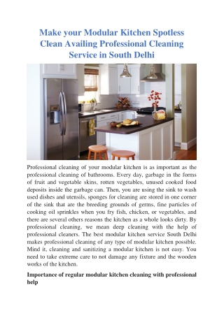 Make your Modular Kitchen Spotless Clean Availing Professional Cleaning Service in South Delhi