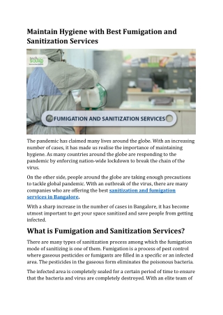 Maintain Hygiene with Best Fumigation and Sanitization Services