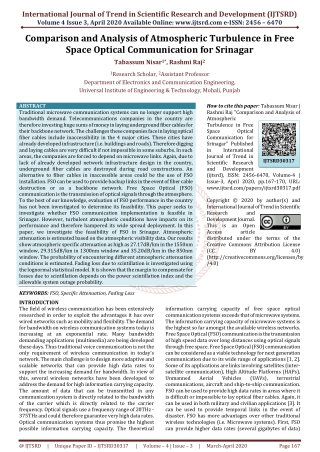 Comparison and Analysis of Atmospheric Turbulence in Free Space Optical Communication for Srinagar