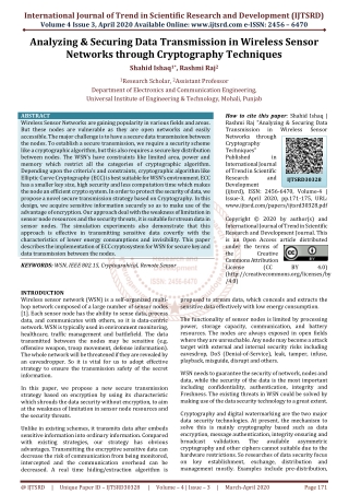 Analyzing and Securing Data Transmission in Wireless Sensor Networks through Cryptography Techniques