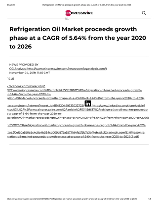 Global Refrigeration Oil Market to grow at a CAGR of 5.64% during the forecast period 2020–2026