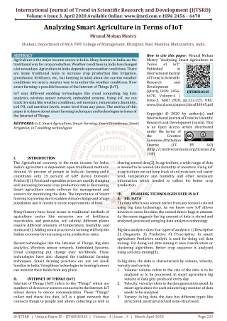 Analyzing Smart Agriculture in Terms of IoT