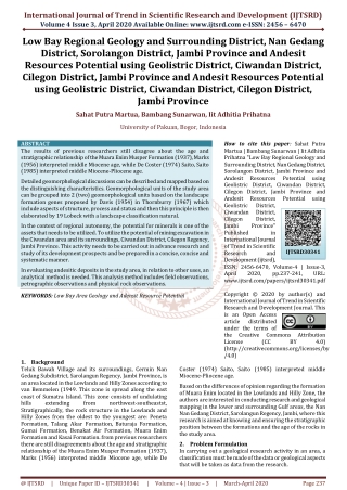 Low Bay Regional Geology and Surrounding District, Nan Gedang District, Sorolangon District, Jambi Province and Andesit