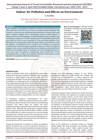 Indoor Air Pollution and Effects on Environment