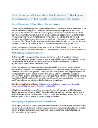 Quality Management Software Market Size By Solution, By Development, By Enterprise Size, By End User, By Geographic Scop