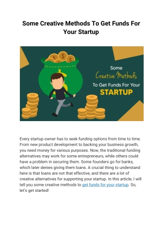 Some Creative Methods To Get Funds For Your Startup