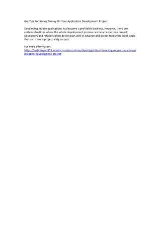 Get Tips For Saving Money On Your Application Development Project