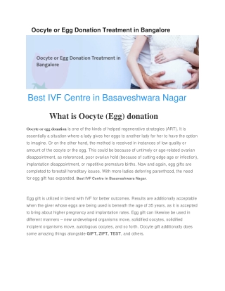 Oocyte or Egg Donation Treatment in Bangalore