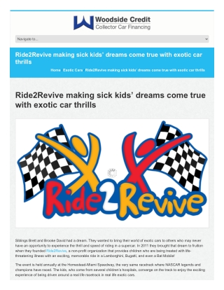 Ride2Revive making sick kids’ dreams come true with exotic car thrills