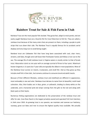 Rainbow Trout for Sale & Fish Farm in Utah