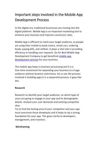 Important steps involved in the Mobile App Development Process