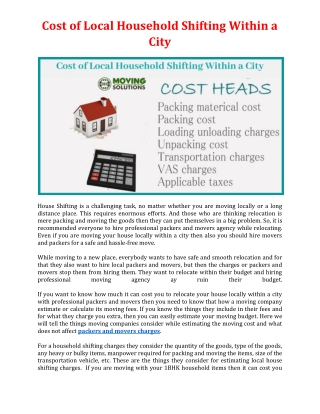 Cost of Local Household Shifting Within a City
