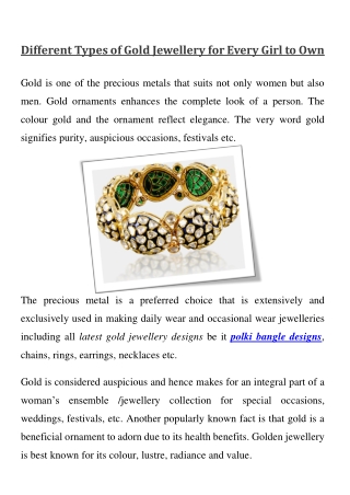 Different Jewellery Types For Every Girl To Own